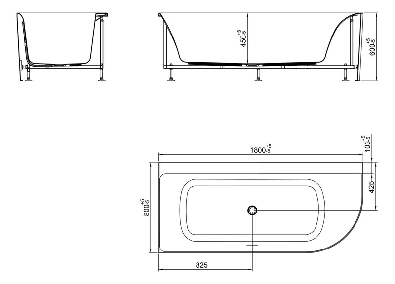 Zenn hoekbad links 180 x 80 cm acryl mat wit met waste mat wit