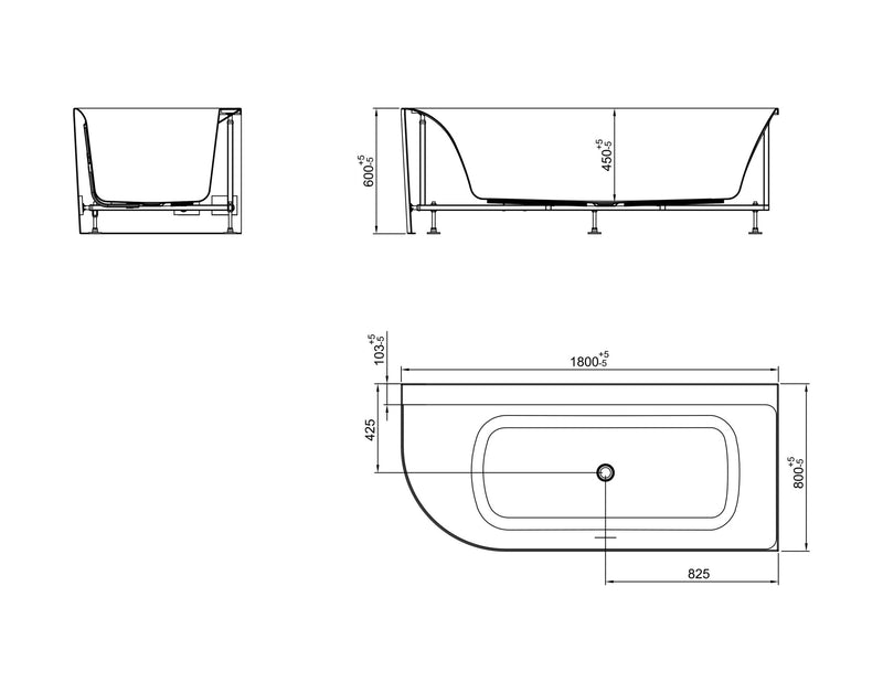 Zenn hoekbad rechts 180 x 80 cm acryl glans wit met waste glans wit