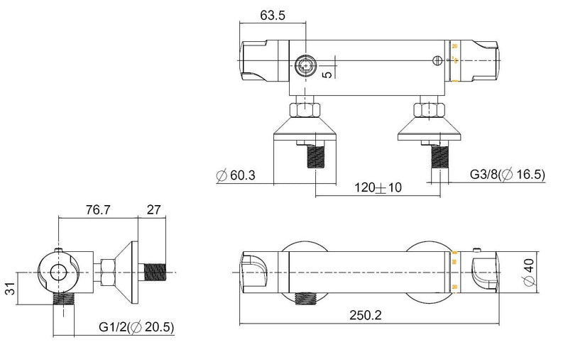 Universele thermostatische douchemengkraan 12cm chroom