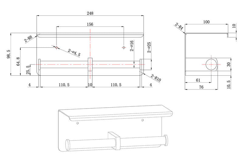 Brush dubbele toiletrolhouder mat zwart