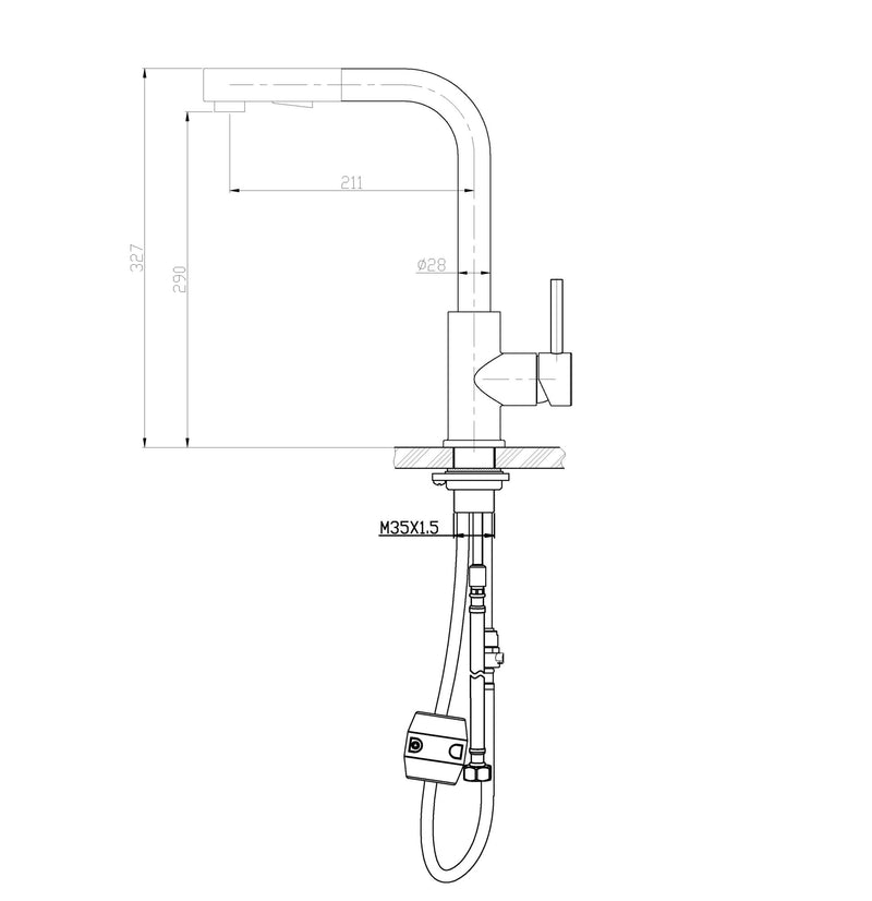 Reno Twenty keukenkraan met coldstart en uittrekbare handdouche geborsteld RVS
