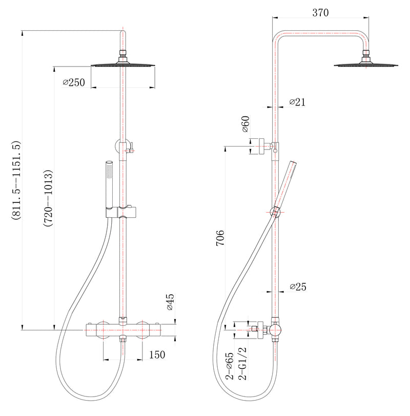 304 thermostatische regendoucheset opbouw geborsteld RVS