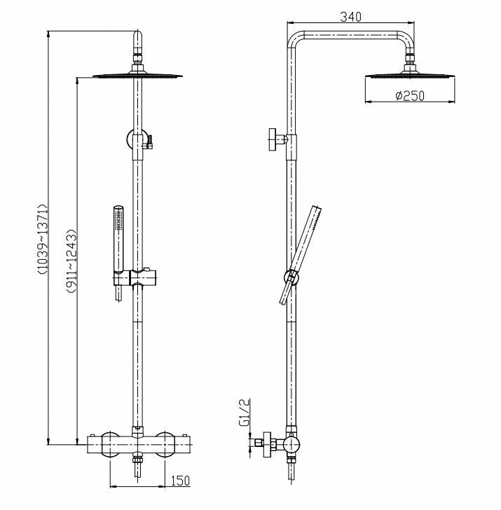 Tivaro thermostatische regendoucheset opbouw mat zwart