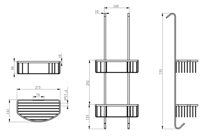 Domo doucherekje hangend chroom