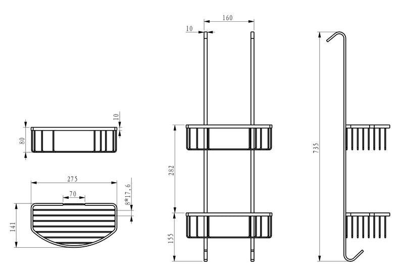 Domo doucherekje hangend mat zwart