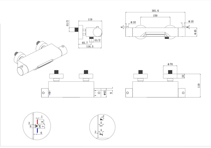 Style thermostatische badmengkraan waterval cooltouch chroom