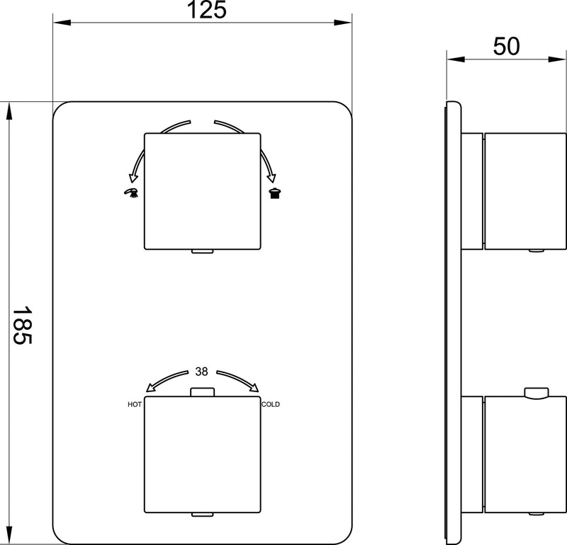 Rombo afbouwdeel inbouwthermostaat 2 weg geborsteld staal PVD