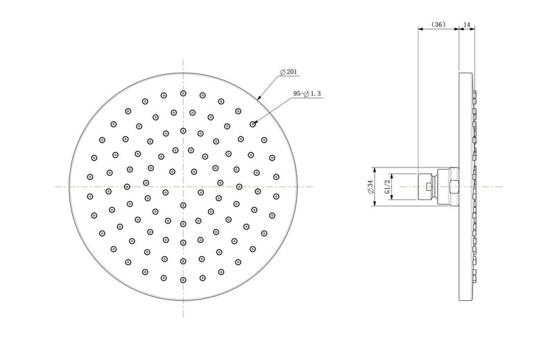 UniMatch hoofddouche rond 20 x 1,2 cm mat zwart