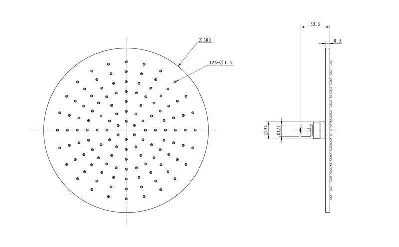 UniMatch hoofddouche rond 30 x 0,8 cm mat zwart