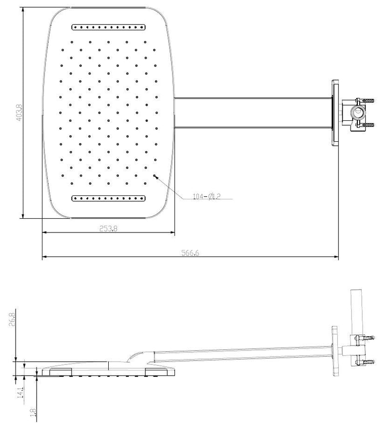 Waterval hoofddouche met doucheram 40 x 25 cm chroom
