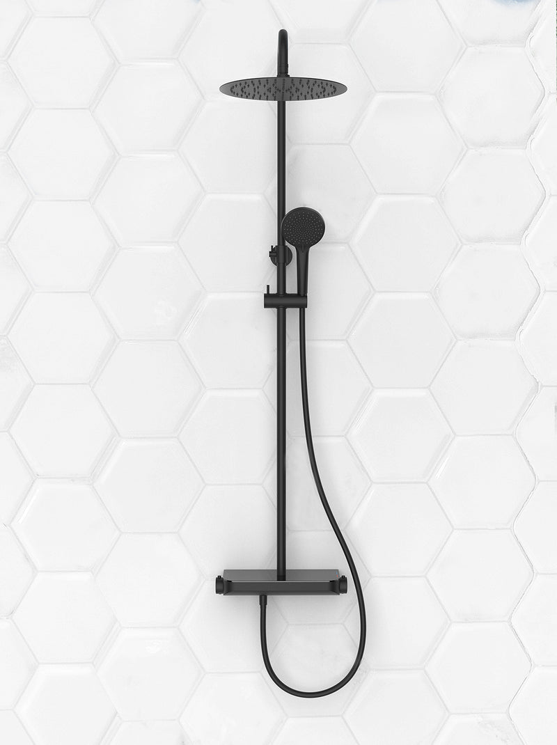 Tondell thermostatische regendoucheset opbouw met planchet mat zwart
