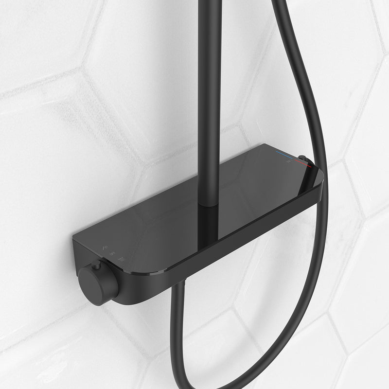 Tondell thermostatische regendoucheset opbouw met planchet mat zwart