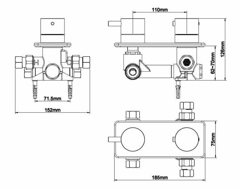 Rivaro inbouwthermostaat 2 weg mat zwart