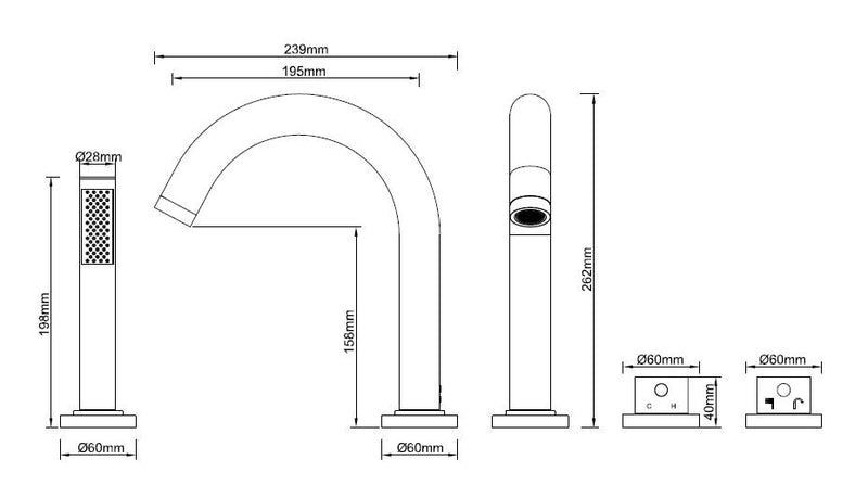 Caral afbouwdeel badrandthermostaat 4-gats mat zwart