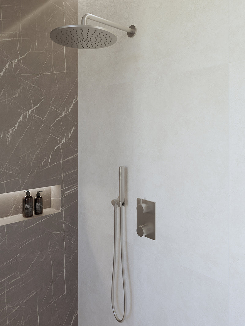 Caral inbouwthermostaat compleet met hoofddouche 30 cm en staafhanddouche geborsteld staal