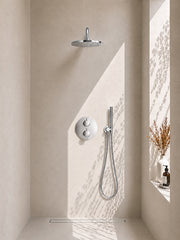 Caral inbouwthermostaat 2 weg rond compleet met hoofddouche 30 cm en staafhanddouche chroom