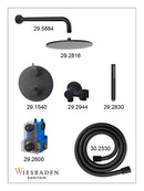 Caral inbouwthermostaat 2 weg rond compleet met hoofddouche 30 cm en staafhanddouche mat zwart