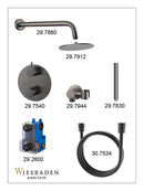 Caral inbouwthermostaat 2 weg rond compleet met hoofddouche 25 cm en staafhanddouche gunmetal