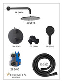Caral inbouwthermostaat 2 weg rond compleet met hoofddouche 30 cm en 3 standen handdouche handdouche mat zwart