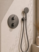 Caral inbouwthermostaat 2 weg rond compleet met hoofddouche 30 cm en 3 standen handdouche handdouche gunmetal