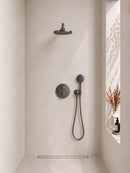 Caral inbouwthermostaat 2 weg rond compleet met hoofddouche 25 cm en 3 standen handdouche handdouche gunmetal