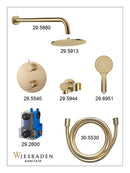 Caral inbouwthermostaat 2 weg rond compleet met hoofddouche 25 cm en 3 standen handdouche handdouche geborsteld messing