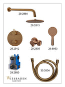 Caral inbouwthermostaat 2 weg rond compleet met hoofddouche 25 cm en 3 standen handdouche geborsteld brons koper