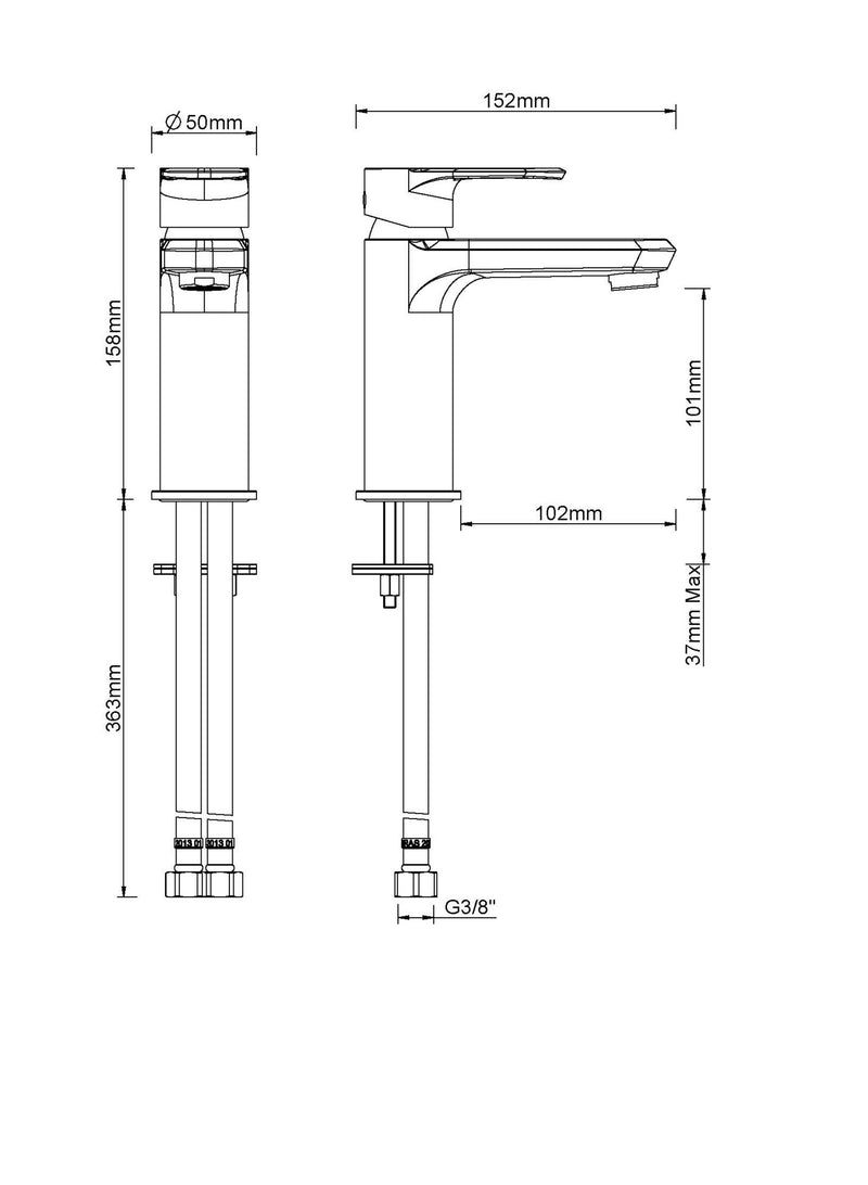 Trop wastafelkraan geborsteld staal PVD