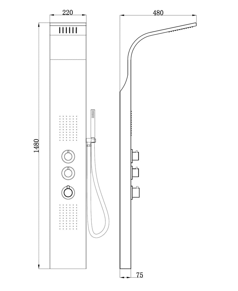 Erie thermostatische douchekolom 148x22 cm RVS