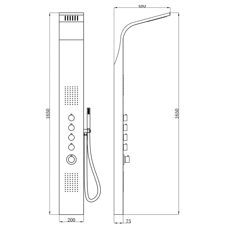 Huron thermostatische douchekolom 165x20 cm RVS