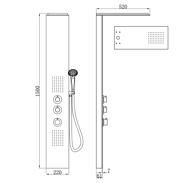 Ontario thermostatische douchekolom 150x22 cm RVS