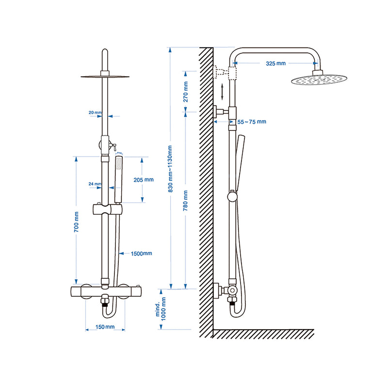 Twenty eco thermostatische regendoucheset opbouw rond mat zwart