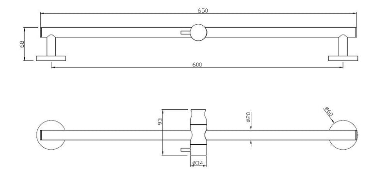 Glijstang rond 65 cm chroom