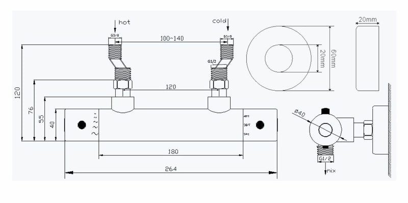 Rio thermostatische douchemengkraan 12 cm chroom