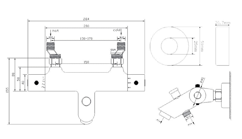 Rio thermostatische badmengkraan 15 cm chroom