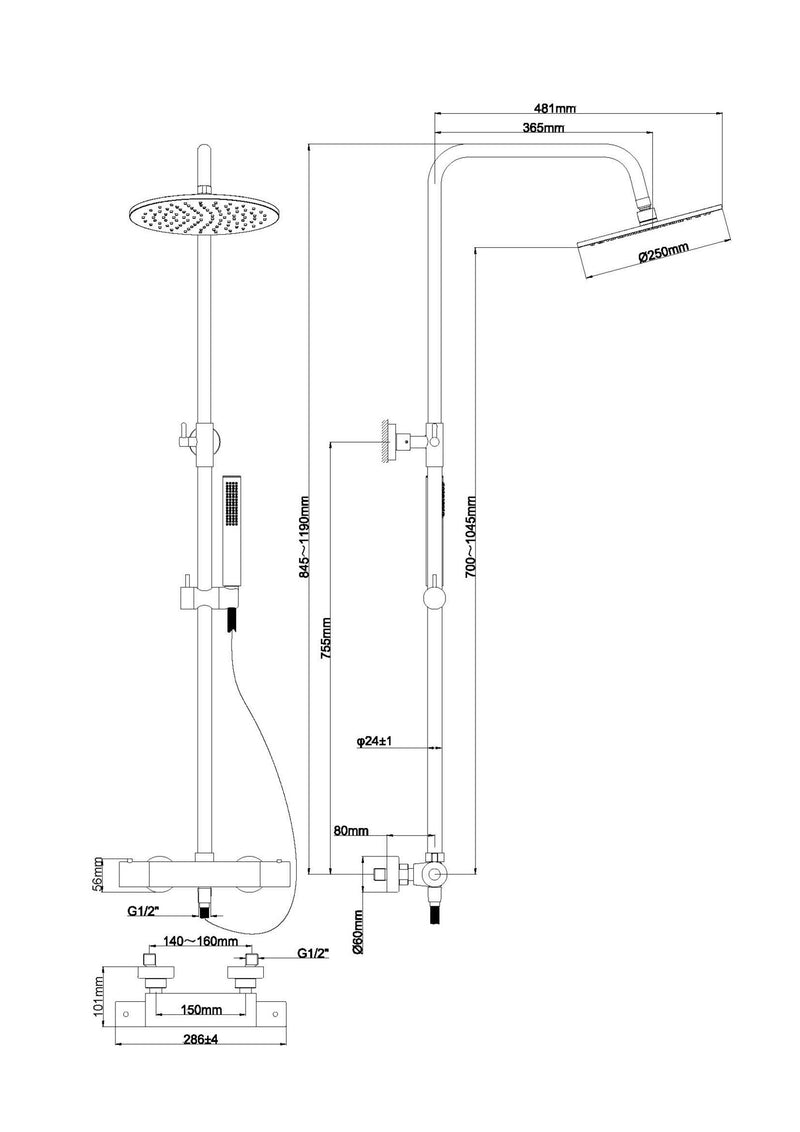 Caral thermostatische regendoucheset opbouw chroom