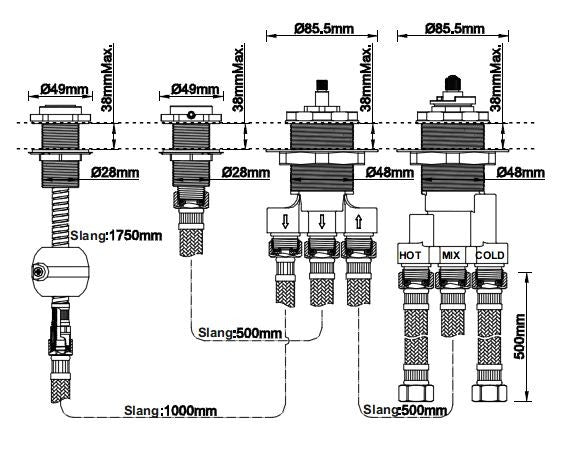 Caral inbouwdeel badrandthermostaat 4-gats