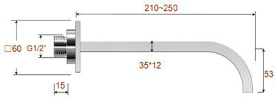 Rombo baduitloop vierkant 25 cm 1/2'' chroom