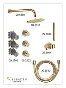 Caral inbouwthermostaat 2 stopkranen compleet met hoofddouche 30 cm en staafhanddouche geborsteld messing