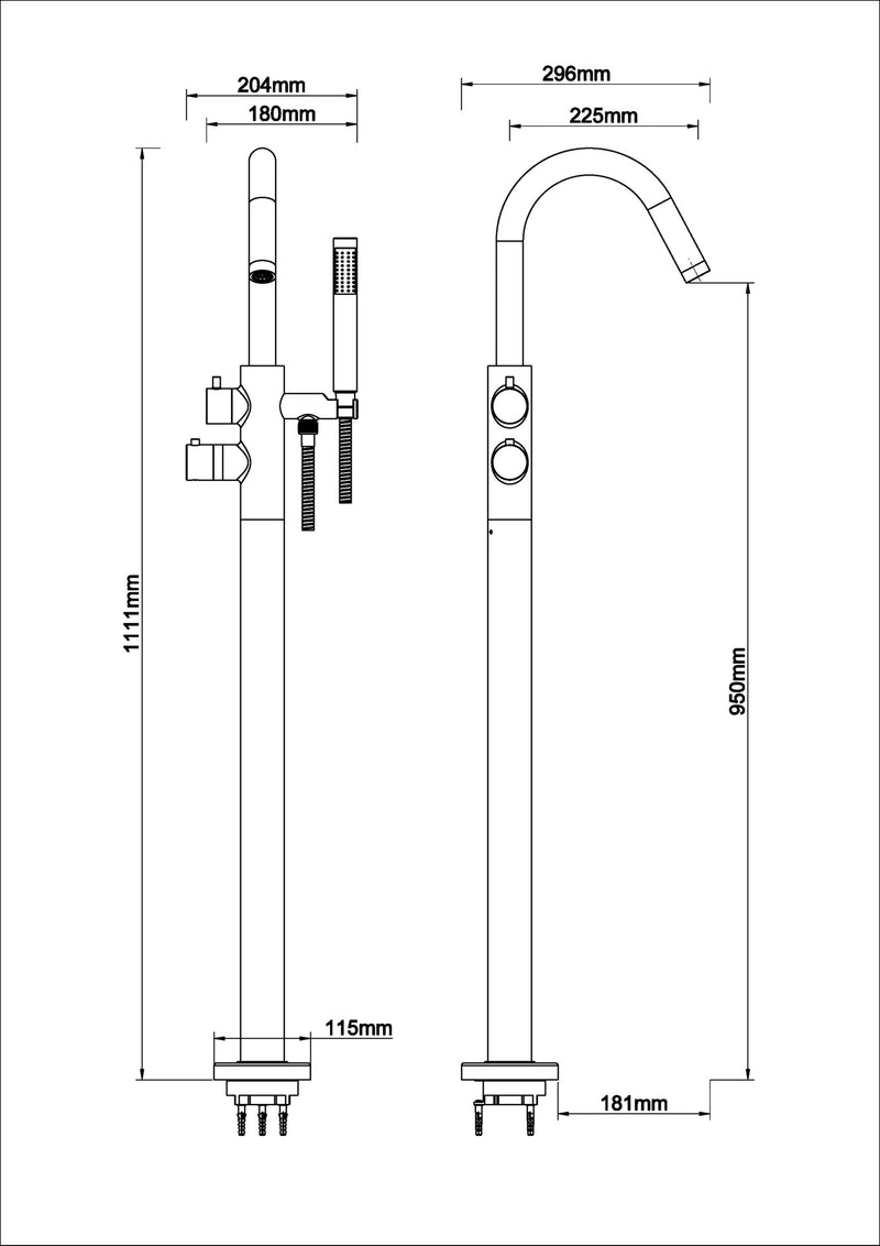 Caral thermostatische badmengkraan vrijstaand chroom