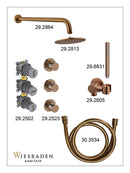 Caral inbouwthermostaat 2 stopkranen compleet met hoofddouche 25 cm en staafhanddouche geborsteld brons koper