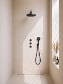Caral inbouwthermostaat 2 stopkranen compleet met hoofddouche 30 cm en 3 standen handdouche mat zwart