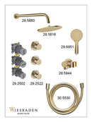 Caral inbouwthermostaat 2 stopkranen compleet met hoofddouche 30 cm en 3 standen handdouche geborsteld messing