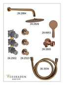 Caral inbouwthermostaat 2 stopkranen compleet met hoofddouche 30 cm en 3 standen handdouche geborsteld brons koper