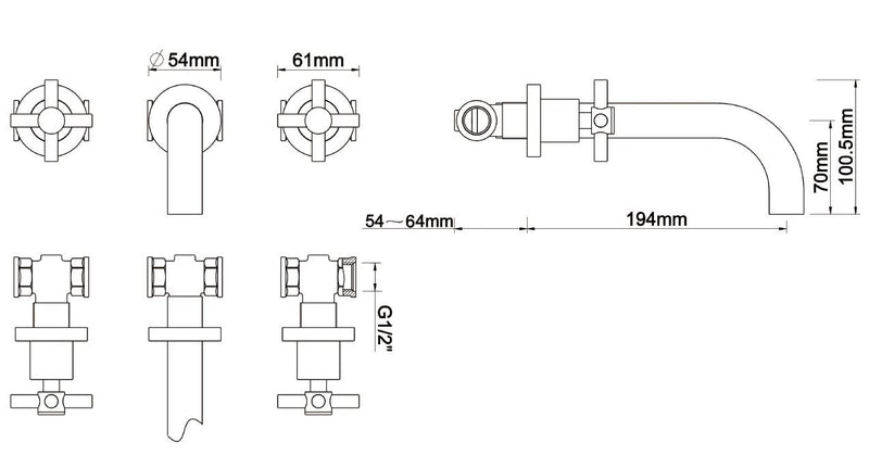 Cross wastafelkraan inbouw compleet chroom
