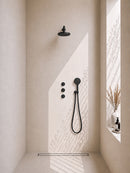 Caral inbouwthermostaat 2 stopkranen compleet met hoofddouche 25 cm en 3 standen handdouche mat zwart