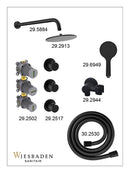 Caral inbouwthermostaat 2 stopkranen compleet met hoofddouche 25 cm en 3 standen handdouche mat zwart