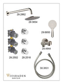 Caral inbouwthermostaat 2 stopkranen compleet met hoofddouche 25 cm en 3 standen handdouche geborsteld staal