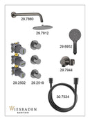 Caral inbouwthermostaat 2 stopkranen compleet met hoofddouche 25 cm en 3 standen handdouche gunmetal