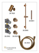 Caral inbouwthermostaat 2 stopkranen compleet met Beam hoofddouche glijstang en staafhanddouche geborsteld brons koper